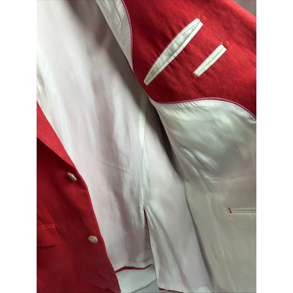 42L Classic-Fit Paul Frederick Red Linen Men's  Sport Coat Summer Wedding